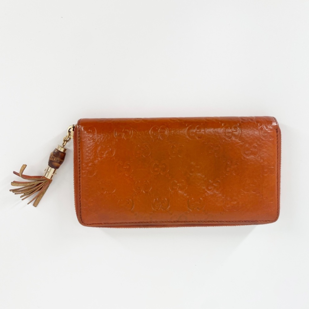 Gucci Tan Guccisima Leather Bamboo Tassel Long Zippy Wallet - Picture 2 of 12